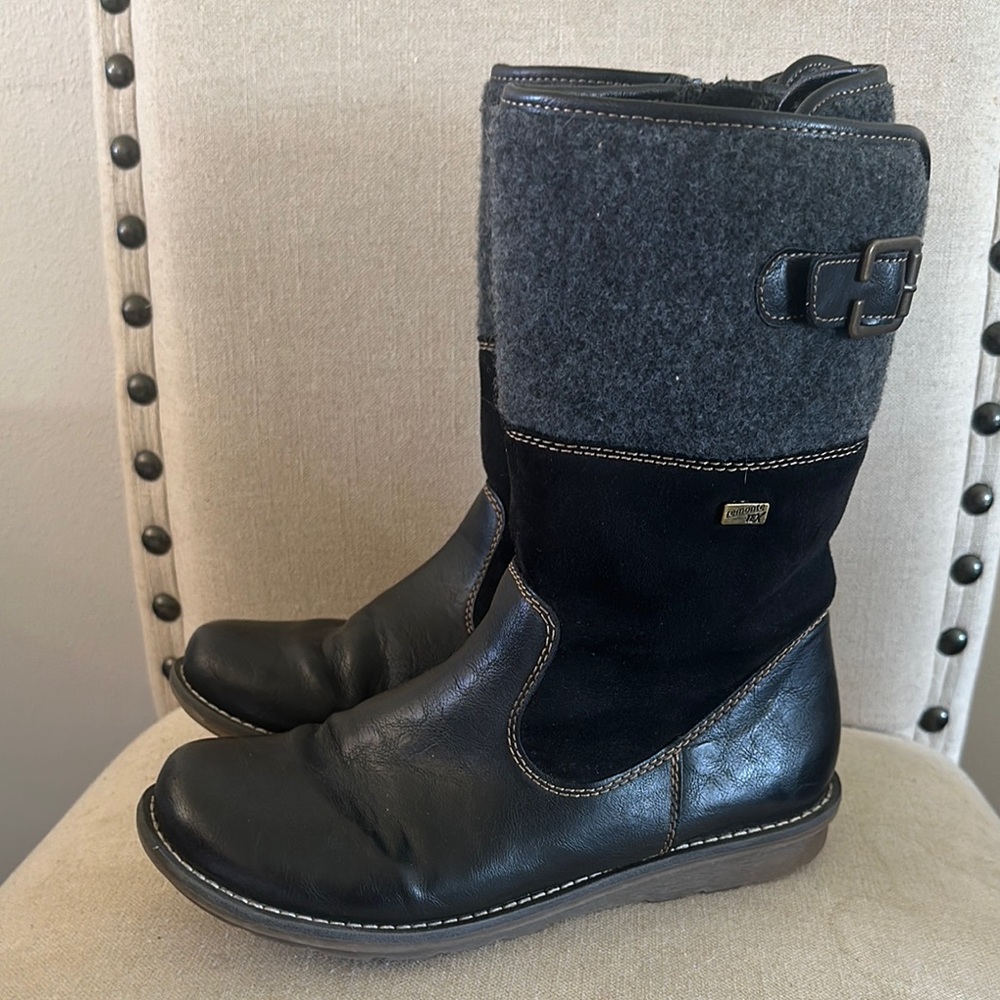 Remonte Rieker Women’s Leather Flannel Calf Boots Black Gray Size 7-8 (39)